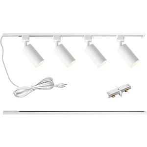 Plug in Track Lighting with Power Cord, 4-Light GU10 Track Lighting Kit with 3.3FT H Type Track Lighting Rails, Modern Kitchen LED Track Lighting Fixtures Ceiling Spot Light, White (No Bulbs)