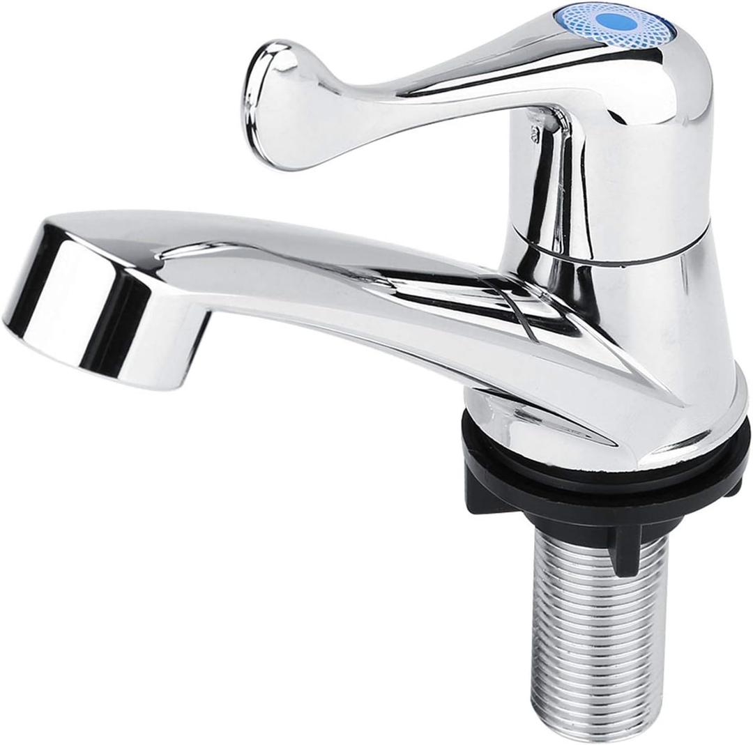Fdit ABS Plastic Water Tap Single Cold Faucet Water Nozzle G1/2 Bathroom Basin Kitchen Sink Rest Room Washing Basin Accessories (Tail Handle)