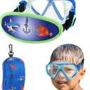 Toddler Swim Goggles Nose Cover,Kids Goggles No Hair Pull,Anti Fog Children Swimming Mask (1PK - Blue Shark)