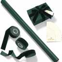 Matte Green Christmas Kraft Wrapping Paper 45 ft Velvet Ribbon 12 Gift Tags, 29.9 Inch Wide