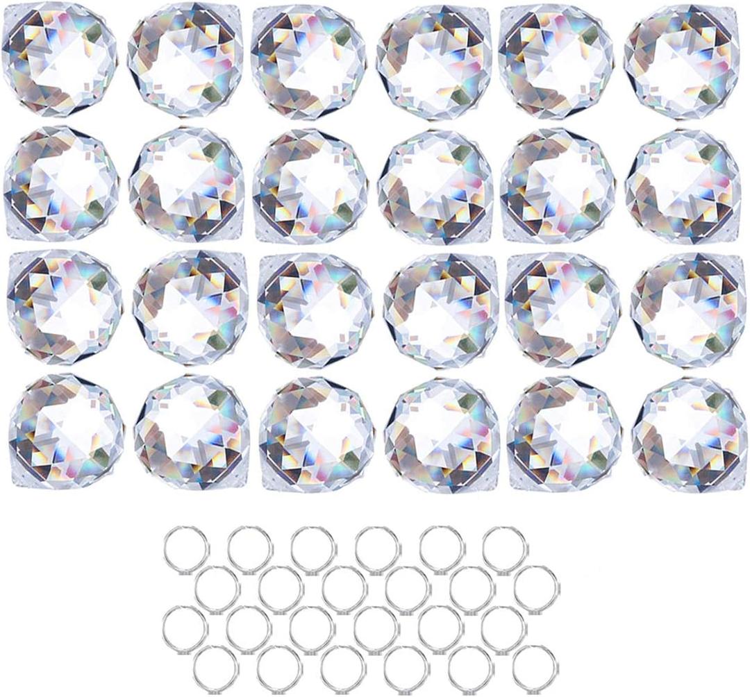 HDCRYSTALGIFTS Crystalsuncatcher 24pcs Clear Crystal Ball Prism Suncatcher Rainbow Pendants Maker, Hanging Crystals Prisms for Windows,20mm