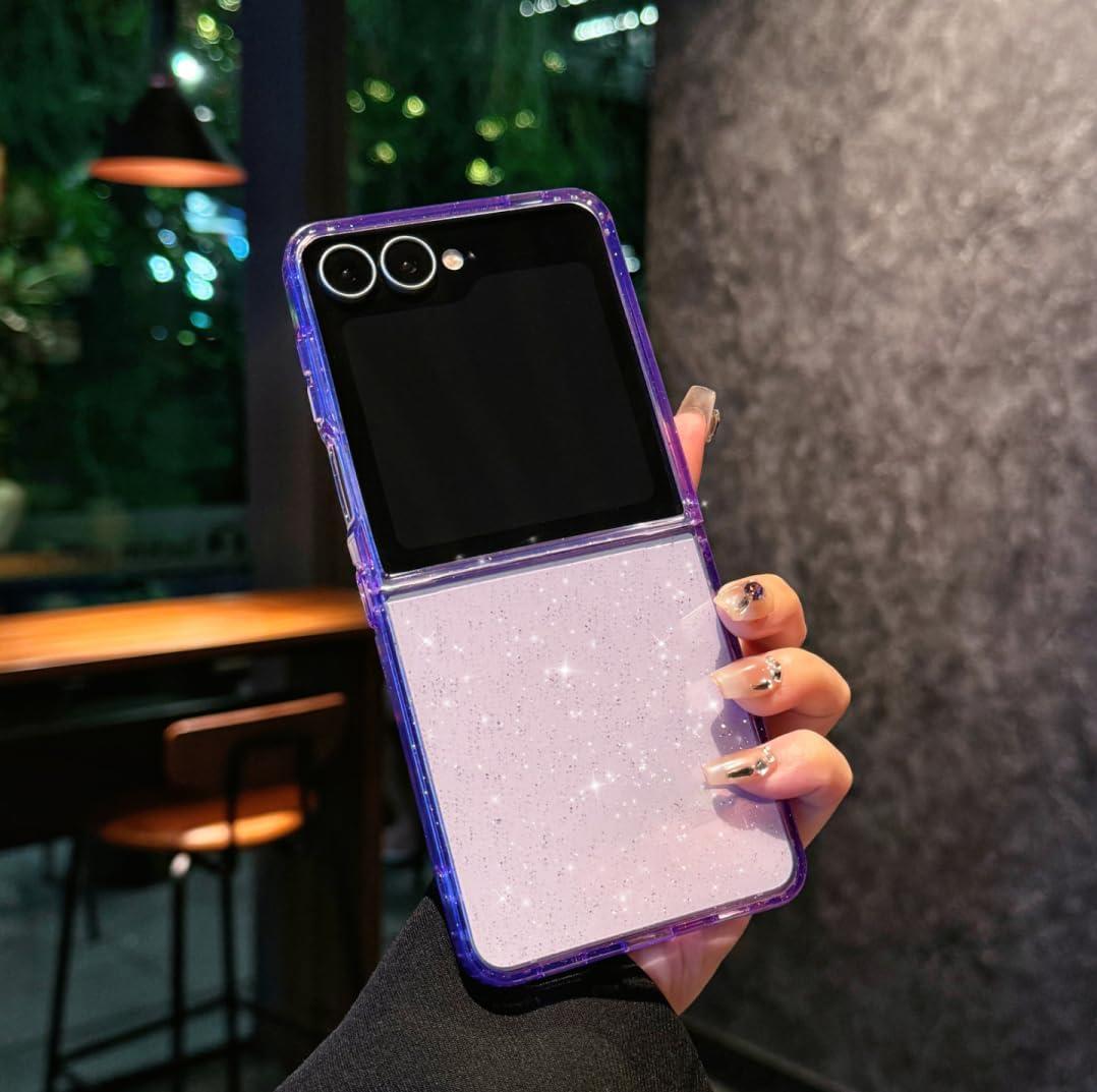 Magnetic for Samsung Galaxy Z Flip 7 Case Women Girls,[Holographic Iridescent Color Changing Effect] Fashion Slim Cute and Unique Matt Protective Phone Cover (Purple Glitter)
