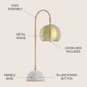 JONATHAN Y 23.5" Brass Gold and White Stephen Metal and Marble LED Table Lamp, Modern Arched Task Lamp for Living Room Bedroom Office, LED Bulb Included JYL6000A