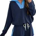 Fisoew Womens 2 Piece Outfits Quarter Zip Sweatshirt Shorts Sets Sweatsuits, XXL