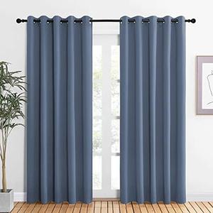 NICETOWN Blackout Draperies 60" W x 84" L Curtains for Kids Room, Window Treatment Thermal Insulated Solid Grommet Blackout Drape Panels for Bedroom (Stone Blue, Set of 2, 60 by 84 inches)
