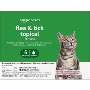 Amazon Basics Flea and Tick Topical Treatment for Cats (Over 1.5 Pounds), 6 Count (Previously Solimo)