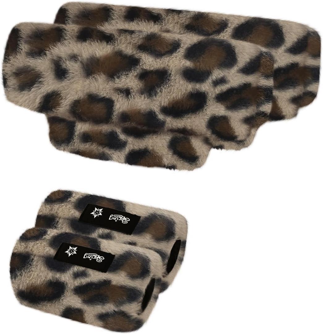 SPRING SEAON Crutches Padding Universal Crutch Pads for Armpits and Hand Grips Pads for Crutches Underarm Crutch Cushions Fluffy Crutch Covers Machine Washable (Leopard)