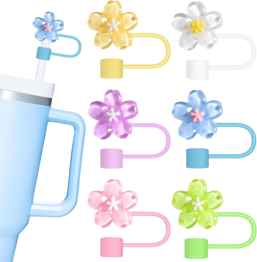 6Pcs Flower Straw Toppers Cover for Stanley Cup 40oz Cute Straw Covers Cap Reusable Straw Tips for 0.4inch Straws Stanley Cup Accessories