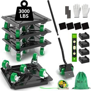 Nest Easy Furniture Dolly, Furniture Movers with 5 360° Rotating Wheels, Measure Tape and Leveler, 3000 lbs Load Capacity Alloy Steel Panel with Brakes for Moving Heavy Furniture