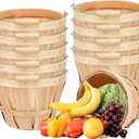 10 Pack 7.9 x 5.9 Inch Round Wooden Baskets Empty Fall Harvest Basket Wood Fruit Bucket with Handle Fruits Vegetables Storage Container for Farmer Fruits Vegetables Garden Party Supplies