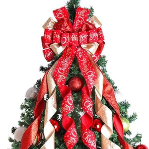 Christmas Tree Topper Christmas Wreath Bow 45"x12" Large Christmas Toppers Bow with Letter Patterned for Xmas Tree Rustic Farmhouse Home Holiday Party Decorations Red