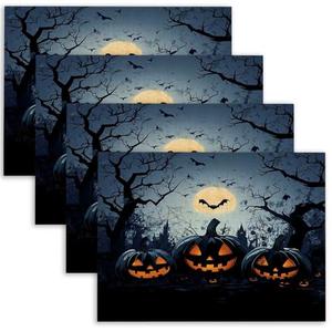 EMMTEEY Halloween Pumpkins Placemats Set of 4, 18X12 Inch Halloween Disposable Table Mats Linen Farmhouse Placemats Washable for Kitchen Dining Table Décor