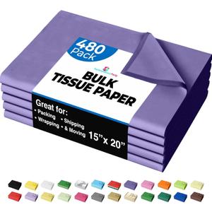 Purple Tissue Paper for Gift Bags - 15" X 20" Bulk Tissue Paper Purple 480 Sheets - 10lb Newsprint for Packing, Birthday Gift Box Filler, Packing Supplies for Moving Supplies Crown Display