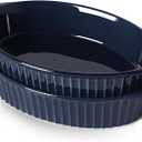 LEETOYI Porcelain Small Oval Au Gratin Pans, Baking Dish Set for 1 or 2 person servings, Bakeware with Double Handle for Kitchen and Home, Set of 2 (Navy)