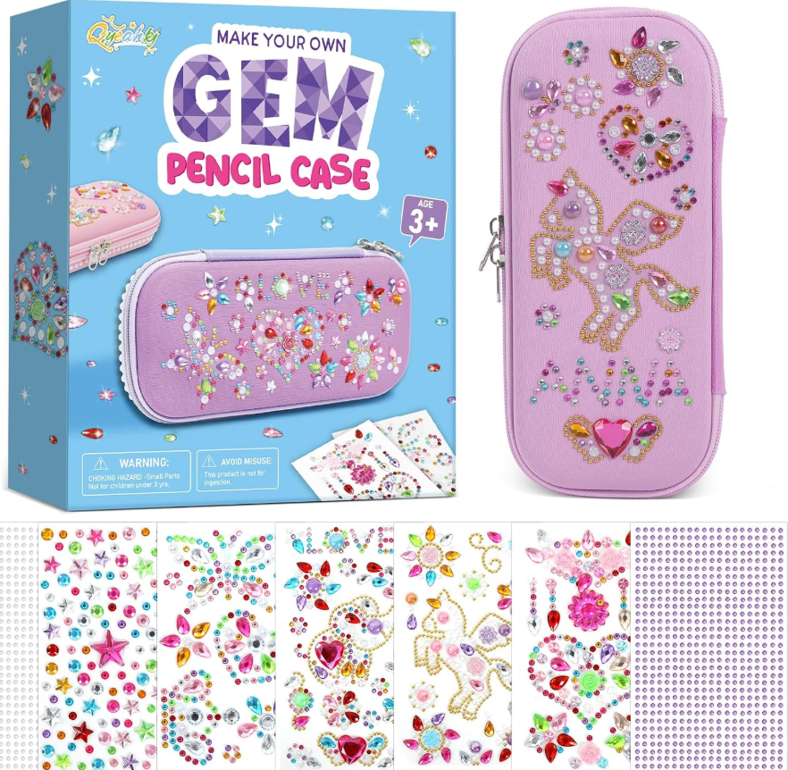 Gem Diamond Stickers Painting Crafts Decorate Your Own DIY Pencil Case for Girls Back to School Fun Creative Arts Crafts for Age 8-12 Birthday Gifts Toys Art Game Activities Age 4-6-8-10(Purple)