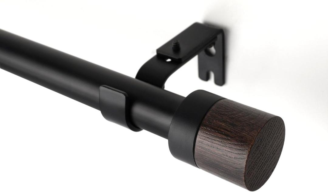 16-88" Wood Curtain Rods for Windows,1 inch Adjustable Window Curtain Rods, Heavy Duty Decorative Drapery Rod, Dark Wood Grain