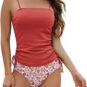 Century Star 2026 Tankini Swimsuits for Women - High Waisted Two Piece Tummy Control Bathing Suit with Square Neck - Beach and Pool Wear Pink orange floret 2XL