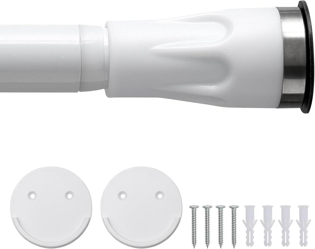 White Tension rod for shower curtainshower curtain rods No Drilling Expandable Spring Loaded Curtain Tension Rod Adjustable 43 to 100 inch doesn't rust