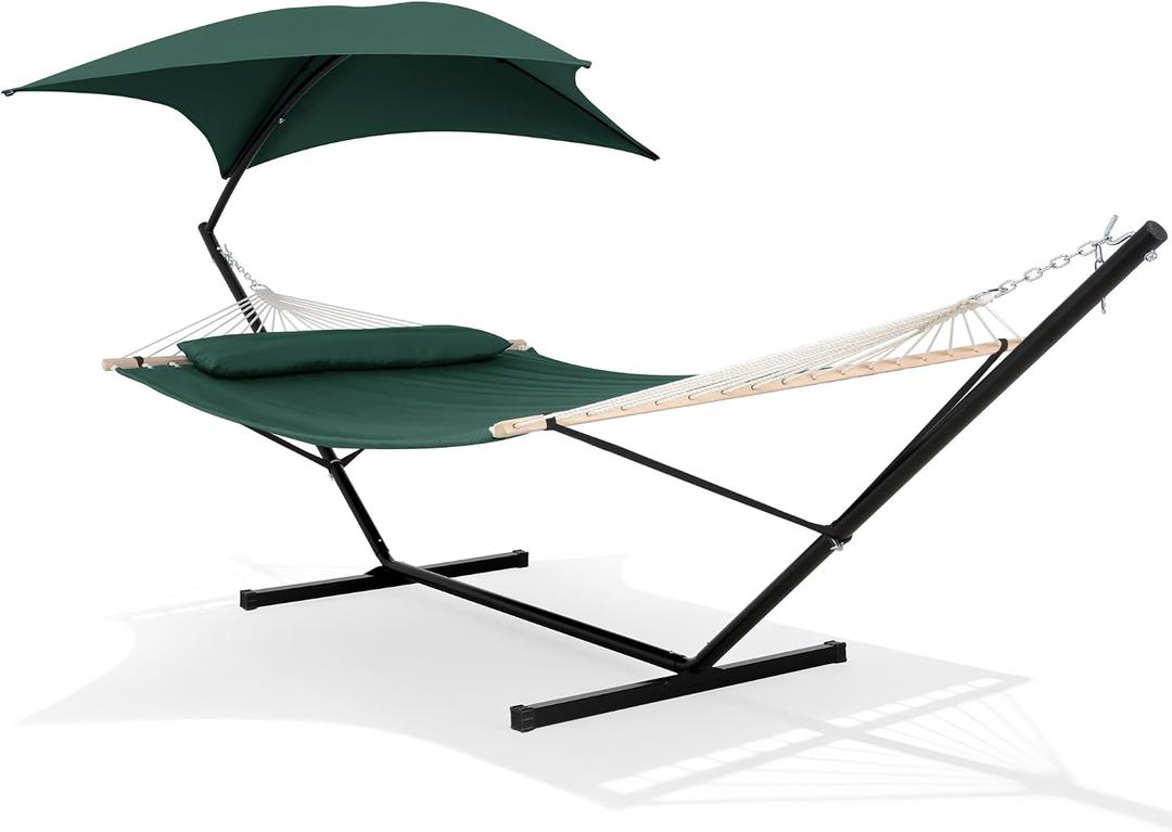 SUNCREAT Portable Outdoor Hammock with Stand, Canopy, Dark Green