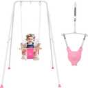2 in 1 Baby Jumper with Toddler Swing, Baby Jumpers and Bouncers,Indoor Outdoor Toddler Swing Set Pink