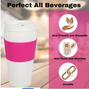 Reusable Cup with Lid Plastic Coffee Drinking Cups To-Go Cup Tea Hot Beverages for Home Office Travel Picnic Camping or Everyday, 16 oz