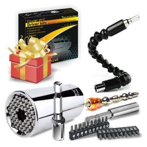 Universal Socket Wrench Set Home Tool Kit, Screwdriver Bit Set, Multi-Purpose Drill Bit Set, Ratchet Handle Stocking Stuffers Present or Gifts for Dad Man Birthday and Festival (KITS-01)