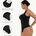 FeelinGirl Bodysuits for Womens Tummy Control Seamless Square Neck Compression Bodysuit Thong Bodysuit Black XL/XXL