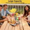 3 Tier Fruit Basket Bowl with 2 Banana Hooks, Solid Metal Standing Vegetable Storage for Kitchen Counter, Large Capacity Organizer for Bread Snack Produce (Black)
