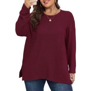 KARALIN Womens Plus Size Tops Fall CrewNeck Waffle Knit Long Sleeve Shirts Side Slits Oversized Sweater Pullover (XXL)