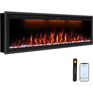 Benrocks 42'' WiFi-Enabled Electric Fireplace Insert - Alexa & App Control, 13 * 13 * 3 Color Combinations, Smart Fireplace Heater, Timer, Logs & Crystals Included, 750/1500W