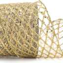 ALTIER 4 Inch x 10 Yards Gold Mesh Glitter Wired Ribbon for Christmas Home Decoration Gift Wrapping Bow Making Wreath DIY Crafts