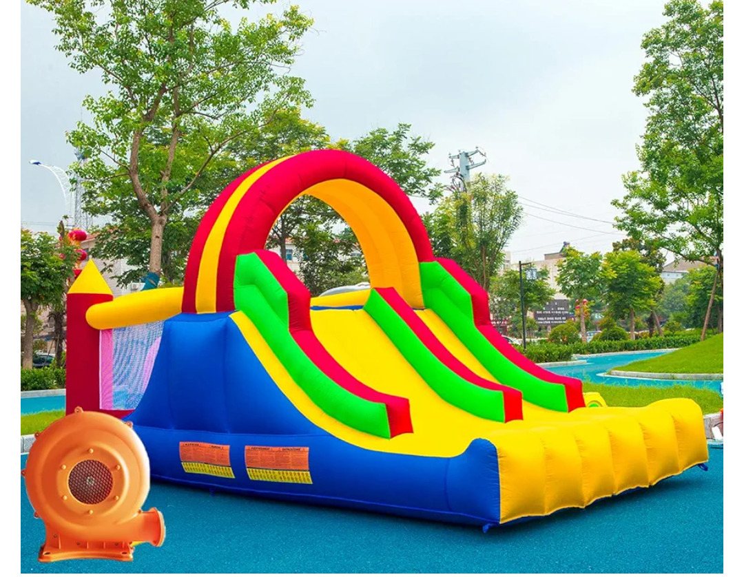 HuaKastro 16x7.2FT Inflatable Bounce House with 2 Racing Slides & Large Climbing Wall, 3 in 1 Kids Inflatable Trampoline Rainbow Jumping Castle Kids Backyard Playgrounds - with Air Blower