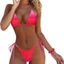 MOSHENGQI Women Sexy Brazilian Bikini 2 Piece Spaghetti Strap Top Thong Swimsuit Bathing Suit (Small, Ombre Red)