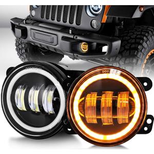 4 inch LED Fog Lights with Amber/White Halo Ring DOT Approved, 60W LED Front Bumper Replacements Compatible with 2007-2018 Wrangler JK JKU