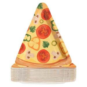60Pcs Pizza Paper Plates 8" x 10" Disposable Triangle Pizza Slice Shaped Paper Plates Italy Pizza Night Slice Slice Baby Shower Decorations for Horror Game Spooky Bear Themed Birthday Party Supplies