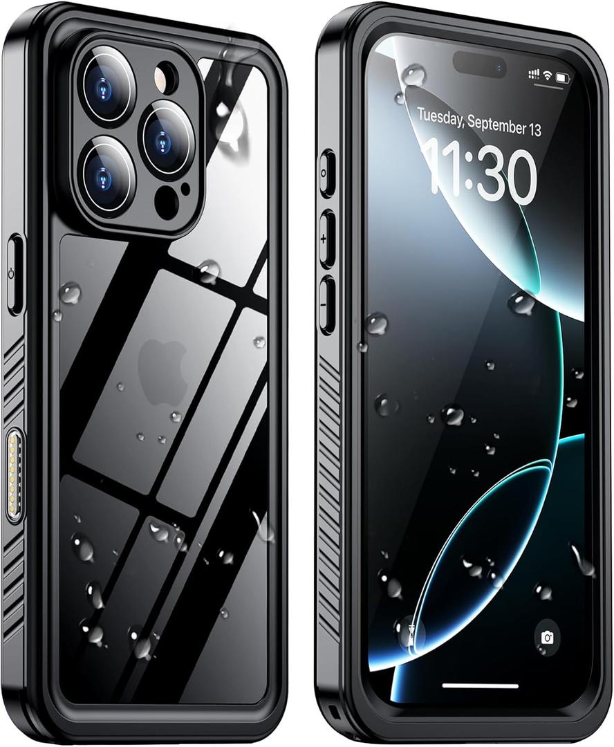2025 New Designed for iPhone 16 Pro Case Waterproof, [Built-in Screen Protector & Glass Camera Protector][Full Body Shockproof][IP68 Underwater][Dustproof][Dropproof] Phone Case for iPhone 16 Pro 6.3" (Black/Clear)