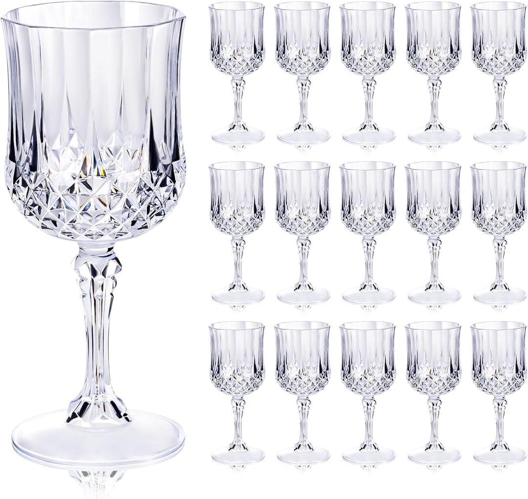 Ciaell 24PCS Plastic Wine Glasses - 7 Oz Plastic Goblets for Party - Clear Vintage Drinking Glasses - Disposable Water Goblets Set for Wedding, Bar, Wine, Beer, Juice, Cocktail, Whiskey