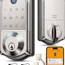 Veise VE017 Fingerprint Smart Door Lock, App Control, 8-in-1 Keyless Entry, Auto Lock, Emergency Power Port, Electronic Touchscreen Keypad, Biometric Smart Locks for Front Door, Satin Nickel