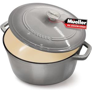 Mueller 6 Quart Enameled Cast Iron Dutch Oven, Heavy-Duty Casserole and Braiser Pan with Lid and Knob, Safe for All Cooktops