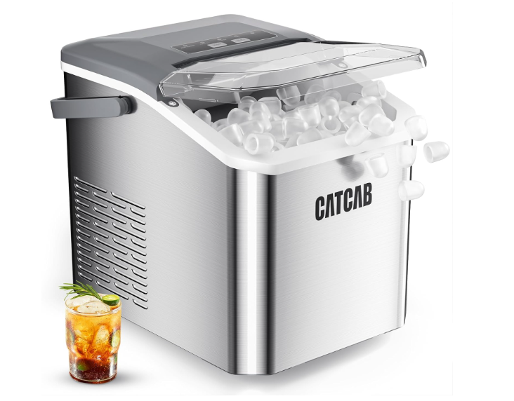 Ice Makers Countertop, 26.5Lbs/24H Ice Machine with 2 Sizes Bullet Ice, 9 Ice Cubes Release in 6 Mins, Self-Cleaning Portable Ice Maker with Ice Scoop and Basket for Home Kitchen Office Bar RV