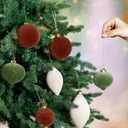 12 Pcs Cream White Green Brown Velvet Christmas Ornaments Large Glass Velvet Christmas Balls Ornaments Bulk Flocked Tree Bulbs Set for Xmas Tree Party Holiday Decoration(No Diamond)