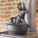 Plow & Hearth Moose Wood Stove Steamer | Cast Iron Fireplace Humidifier | Matte Black | Rust Resistant | 3 QT Capacity