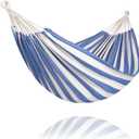 SUNCREAT Fabric Hammock for Backyard, Hanging Tree Hammock, Blue & White
