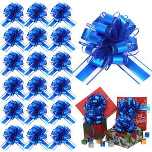WILLBOND 20 Pieces 6 Inch Pull Bows Gift Wrapping Ribbon Pull Bows for Valentine Wedding Baskets Christmas Multicolor Wrap Accessory for Gift Present Holiday Decor(Blue)