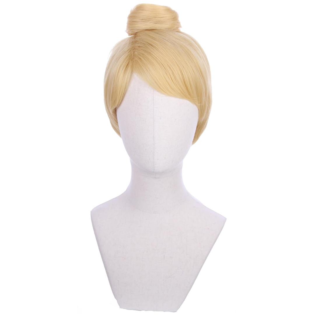 PATTNIUM Kids Short Blonde Wig Golden Blonde Wig with Bun for Girls Synthetic Wig with Wig Cap