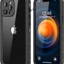 Protebox for iPhone 12 Pro Max Waterproof Case with Built-in Screen Protector, Shockproof Dustproof Full Body Protective IP68 Waterproof Phone Case for iPhone 12 Pro Max 6.7 inch (Black/Clear)