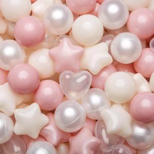 TRENDPLAY Ball Pit Balls Star and Heart Shapes for Toddlers - 50 100 200 500 Count Plastic Balls for Ball Pit Fun and Play (Pink Beige Pearl White)