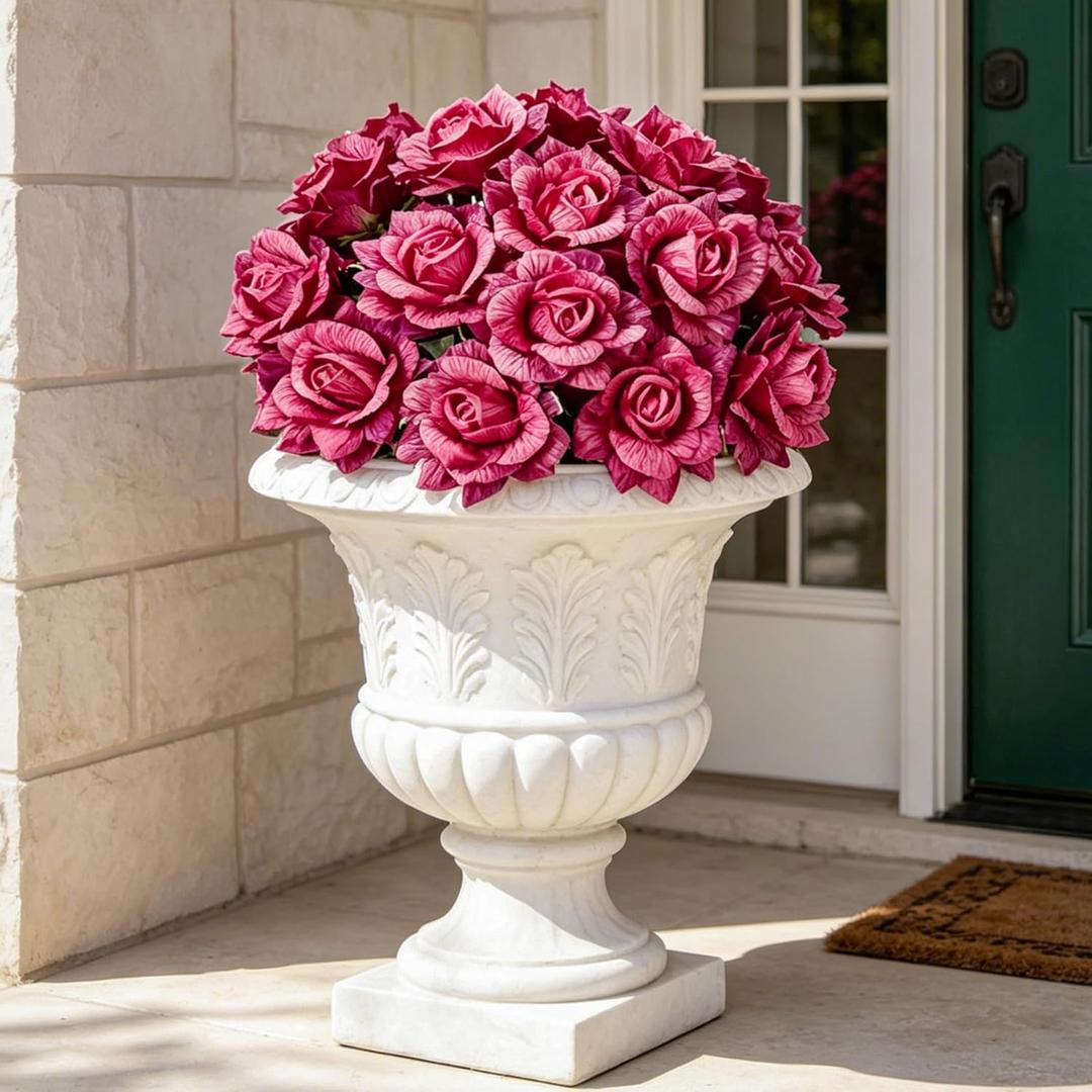 INXUGAO Artificial Flowers Fake Roses for Outdoor, 6Pcs 28" Long Stem Silk Roses for Wedding Indoor Outside Party Decor, Realistic Faux Bouquet for Tall Vase Planter (Fuchsia)