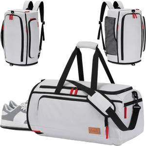 Lifewit Gym Bag for Men & Women with Shoe Compartment, 40L Carry On Duffle Bag for Travel, 3 In 1 Waterproof Weekender Workout Overnight Sports Backpack with Dry and Wet Seperation, Silver Gray