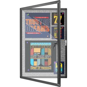 Outdoor Enclosed Bulletin Board, Grey Felt Weatherproof Notice Noticeboard with Clear Acrylic Locking Door, Wall-Mounted Black Aluminum Framed Display Case,36x24in (5xA4)